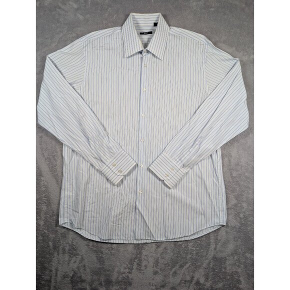 Hugo Boss Button Up Shirt Mens Size 17 34/35 Blue Striped Business Quiet Luxury - Picture 1 of 6